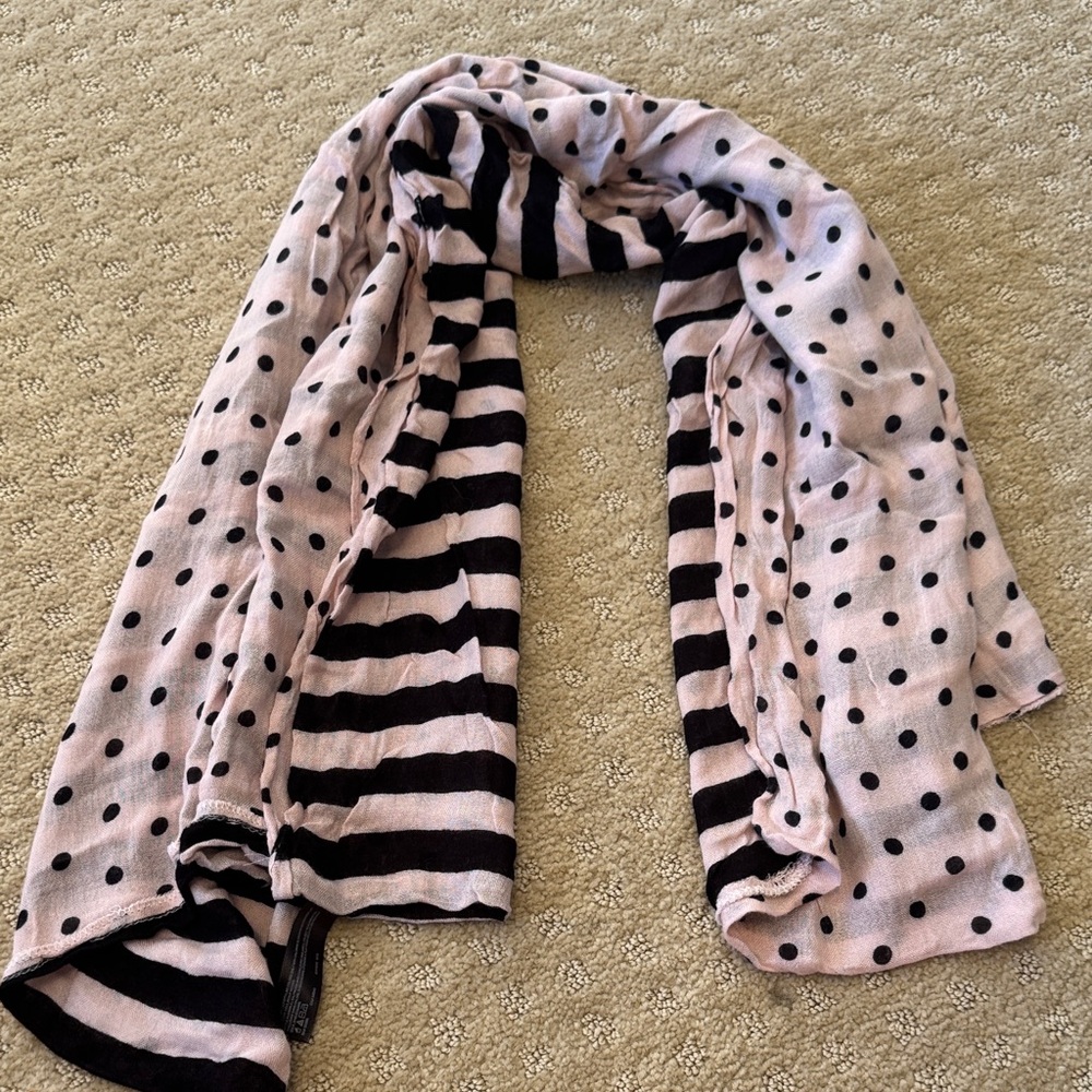 Striped and Polka Dot Pink and Black Scarf